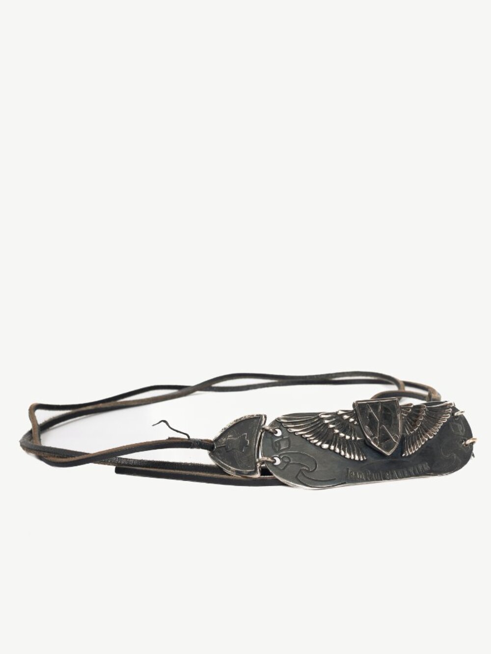 Jean Paul Gaultier Anniversaire Gunmetal Wing-Motif Tie Belt